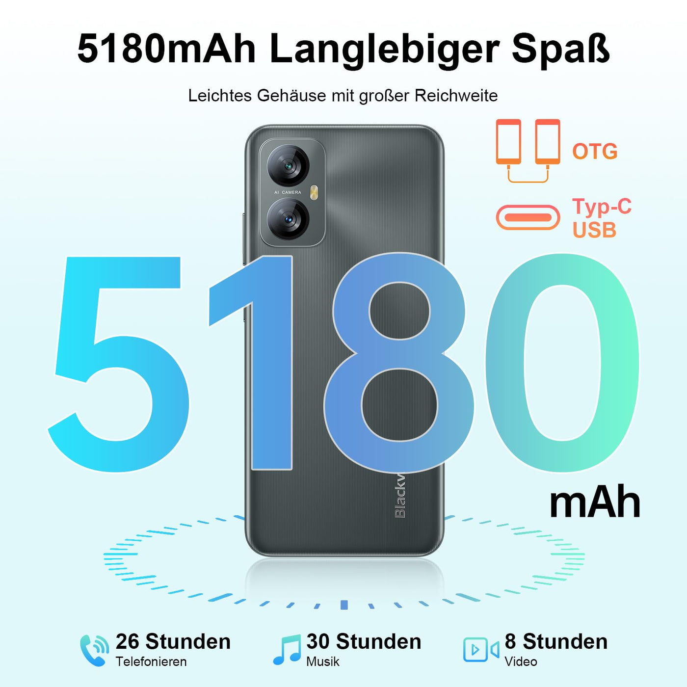 Blackview A52 Pro (12GB+128GB) Smartphone Ohne Vertrag, 5180mAh 90Hz/6.52" HD+ Android 13 Handy günstig, 13MP+5MP Kamera, Octa-Core/Fingerabdruck/3,5 mm Jack/GPS/Dual SIM 4G Simlockfreie Handys