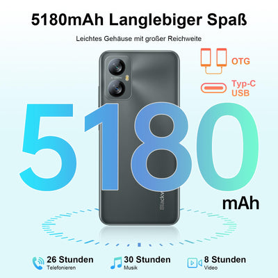 Blackview A52 Pro (12GB+128GB) Smartphone Ohne Vertrag, 5180mAh 90Hz/6.52" HD+ Android 13 Handy günstig, 13MP+5MP Kamera, Octa-Core/Fingerabdruck/3,5 mm Jack/GPS/Dual SIM 4G Simlockfreie Handys