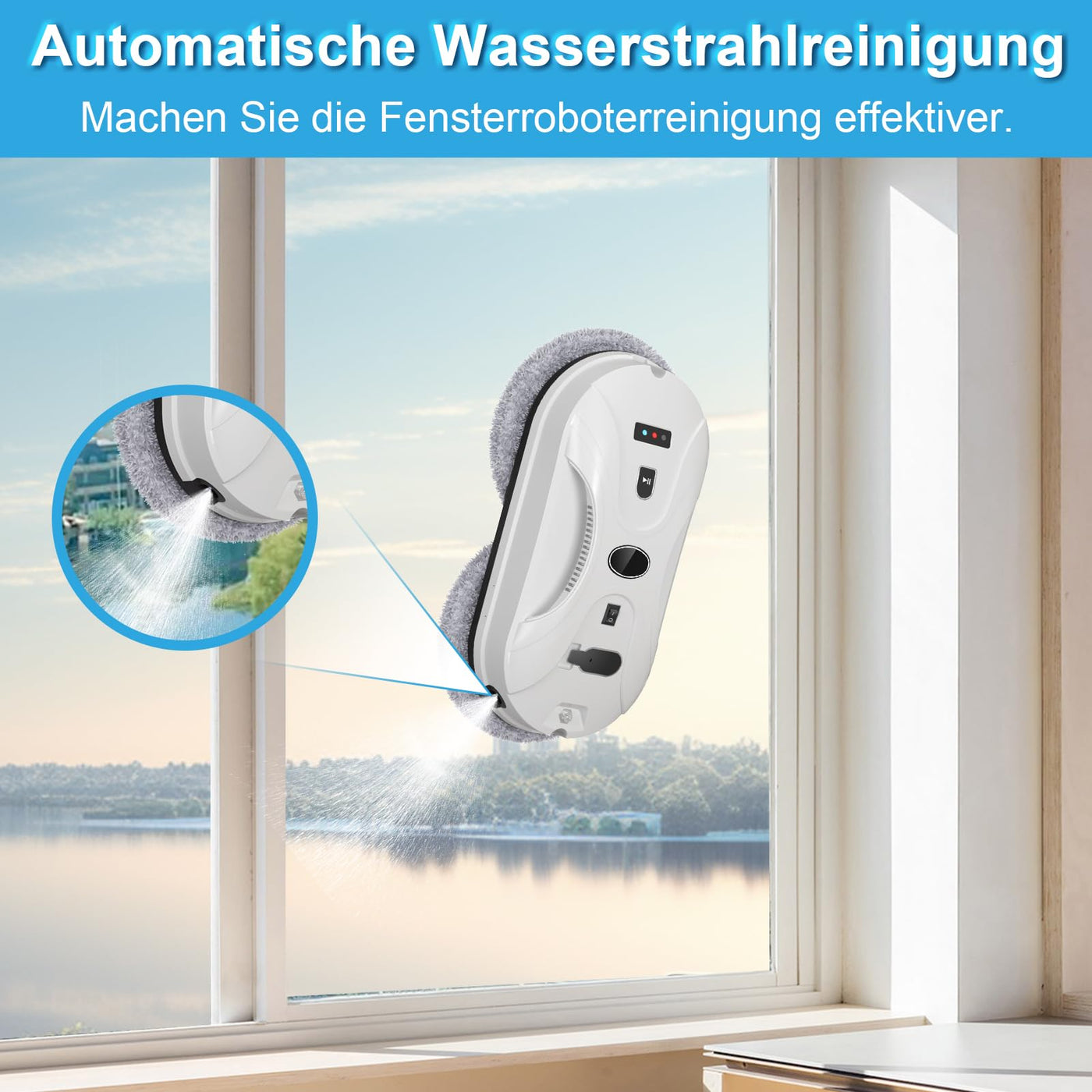 Fenster Roboter, Window Cleaner Robot, Fensterputzroboter mit Automatischem Wasserstrahl, 3000 Pa Starke Saugkraft Fenster Roboter für alle glatten Oberflächen im Innen- und Außenbereich