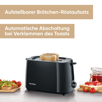 SEVERIN Automatik-Toaster, Toaster mit Brötchenaufsatz, hochwertiger Toaster mit Krümelschublade und 700 W Leistung, schwarz, AT 2287