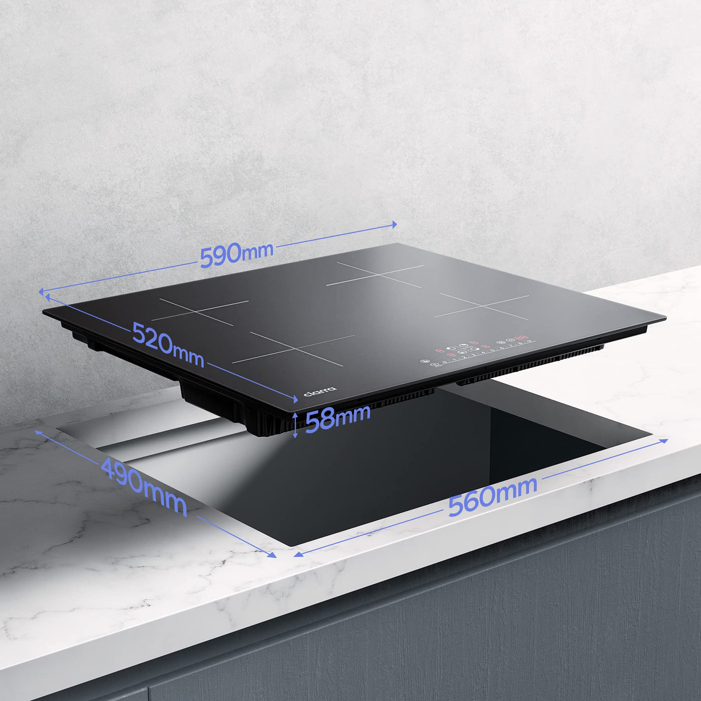 CIARRA CBBIH4B 4 Zonen Einbau Induktionskochfeld mit Power Booster Touch-Bedienung Kochfeld Induktion Herdplatte mit 4 Platten 9 Leistungsstufen Induktionskochplatte 60cm (7,200W)