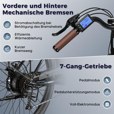 Fafrees E Bike 26 Zoll, Elektrofahrrad für Herren Damen mit 36V 20,3AH Akku, Citybike Elektrofahrräder Reichweite 80-200KM, 42N.m Drehmoment, F26 Lasting (Schwarz)