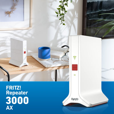 AVM FRITZ!Repeater 3000 AX (Wi-Fi 6 Repeater mit drei Funkeinheiten und insgesamt bis zu 4.200 MBit/s: 2x 5 GHz-Band (bis zu 3.600 MBit/s), 2,4 GHz-Band (bis zu 600 MBit/s), deutschsprachige Version)