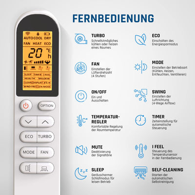 Danyon Klimaanlage Split - 12000 BTU - 3,4 kW, Selbstreinigung, leise, Smart Home, Inverter Klimagerät mit Heizfunktion, Splitgerät vorgefüllt mit R32 Kältemittel, Timer, bis 59 m2, 5m Komplettset