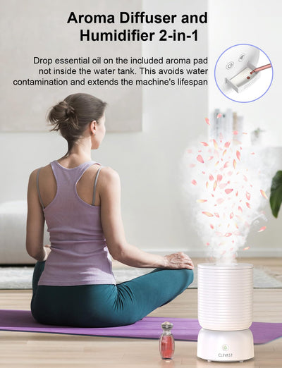 CLEVAST Luftbefeuchter, Top Fill 3L Cool Mist Quiet Ultraschall Humidifier, Luftbefeuchter Schlafzimmer mit Aroma Diffuser, Luftfeuchtigkeit Kontrolle & Wi-Fi Kontrolle, Dauerbetrieb 24h