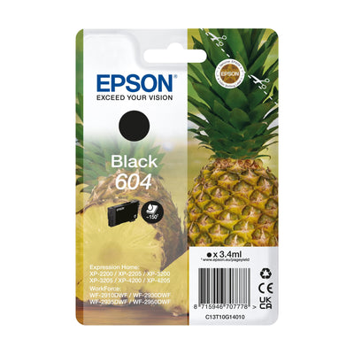 Epson Orginal 604 Tinte Ananas Singlepack schwarz Standard, XP-2200 XP-2205 XP-3200 XP-4205 WF2910DWF WF2930DWF WF2950DWF, ReadyPrint Flex-Tintentarife