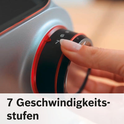 Bosch Küchenmaschine OptiMUM MUM9D33S11, Edelstahl-Schüssel 5,5 L, Planetenrührwerk, Profi-Knethaken, Schlag-, Silikonbesen, 7 Arbeitsstufen, Durchlaufschnitzler, 3 Scheiben, 1300 W, silber