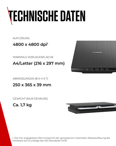 Canon Lide 400 Scanner (A4-Flachbett, CIS Sensor, 4,800 x 4,800 DPI, USB-Stromversorgung, 5 Scan-Buttons, Halter für senkrechte Aufstellung) schwarz