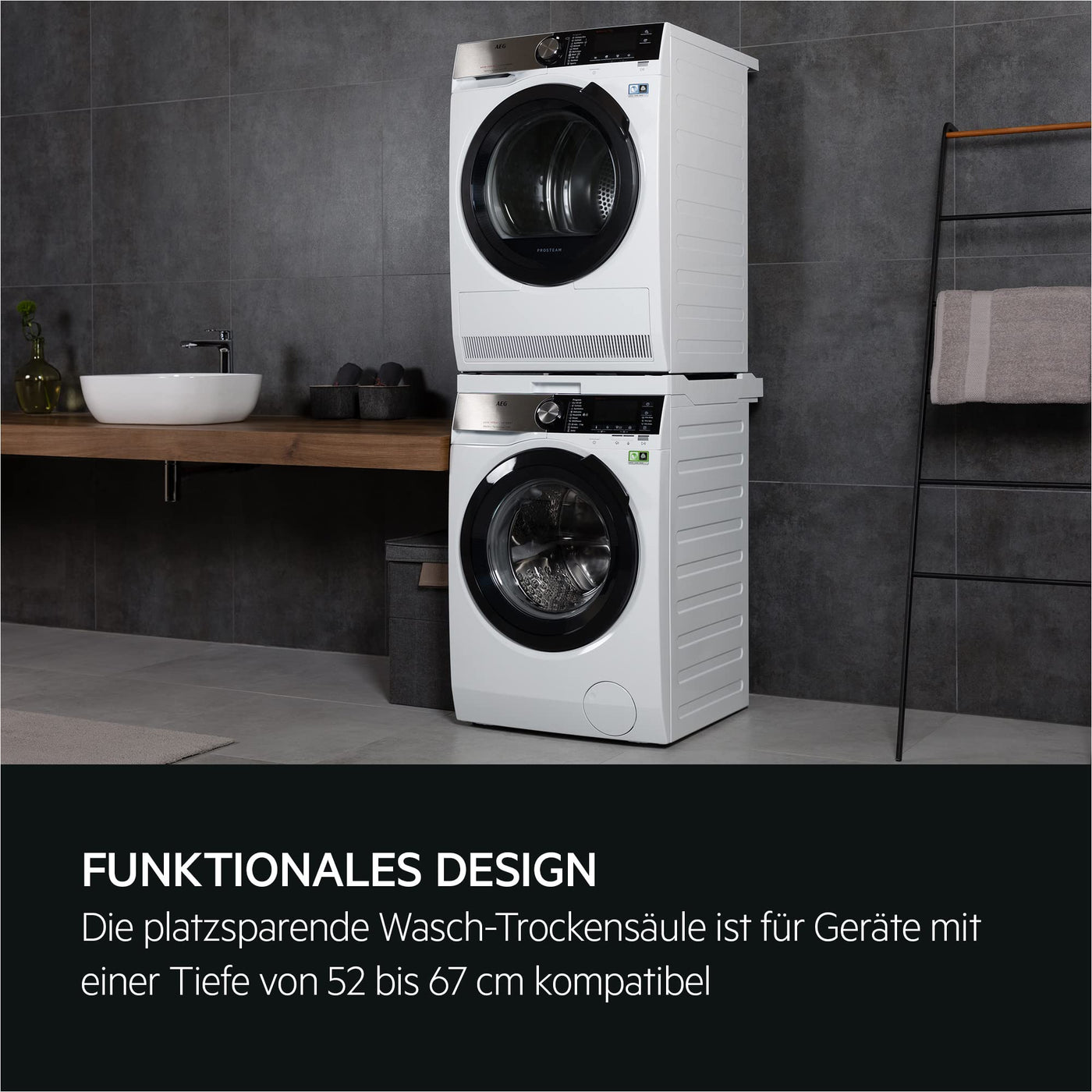 AEG Bausatz Wasch-Trocken-Säule SKP11GW3 / herausziehbare Arbeitsfläche / für AEG Waschgeräte / 52-67 cm Gerätetiefe / ergonomische Arbeitshöhe / Weiß