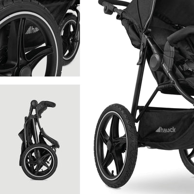 hauck Kinderwagen Runner 2, Dreirad Buggy mit XL Lufträder für Kinder bis 22 kg, UV-Schutz 50+, Belüftungsfenster, Höhenverstellbar, Faltbar, XL Korb bis 3 kg, Liegefunktion (Black)