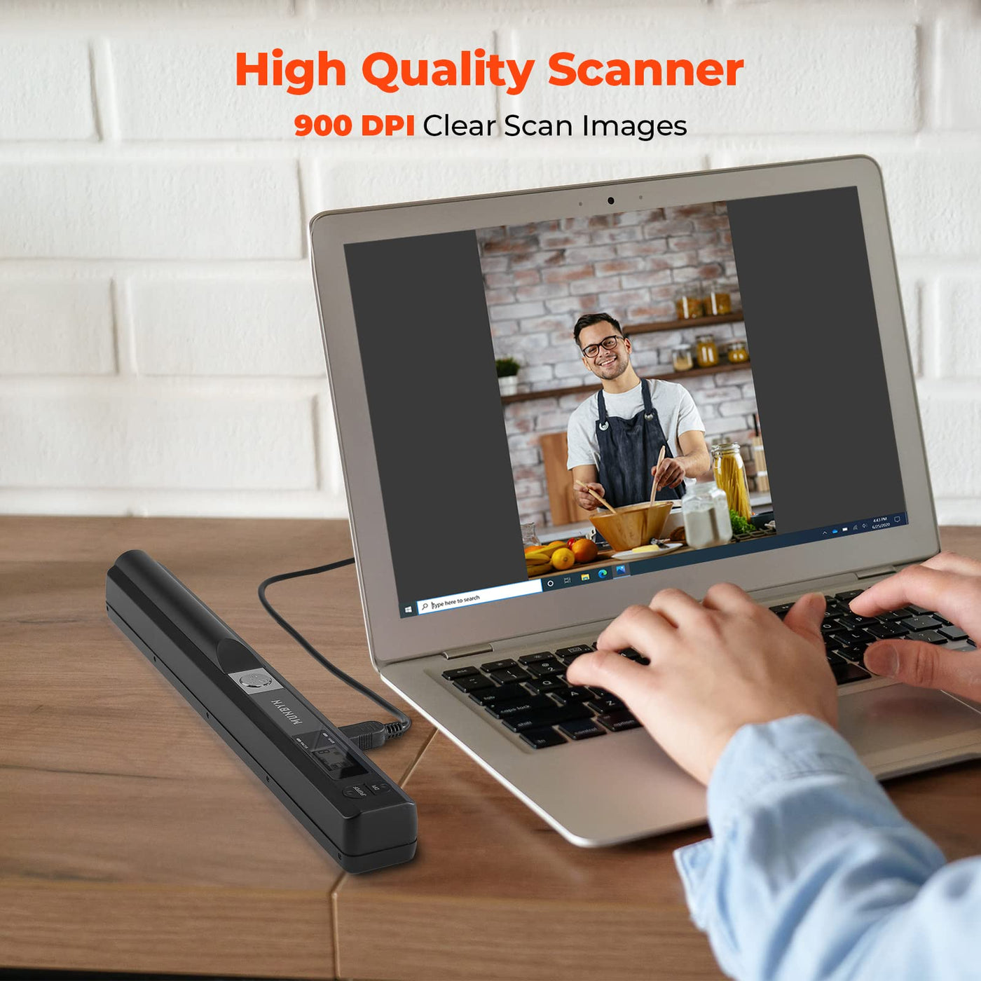 [Scanner portable] Résolution n/b et couleur MUNBYN Scanner de documents/Scanner mobile / 900DPI Scanner portable sans fil A4 avec carte Format JPG et PDF -16G Micro SD- Noir