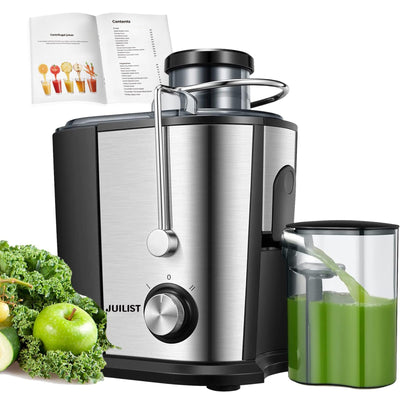 Juilist Entsafter Gemüse und Obst, 600W Juicer mit Großer Einfüllschacht (65 mm), 2 Geschwindigkeitsstufen, Anti-Tropf-System & Anti-Rutsch-Füße, Leicht zu bedienen und zu reinigen