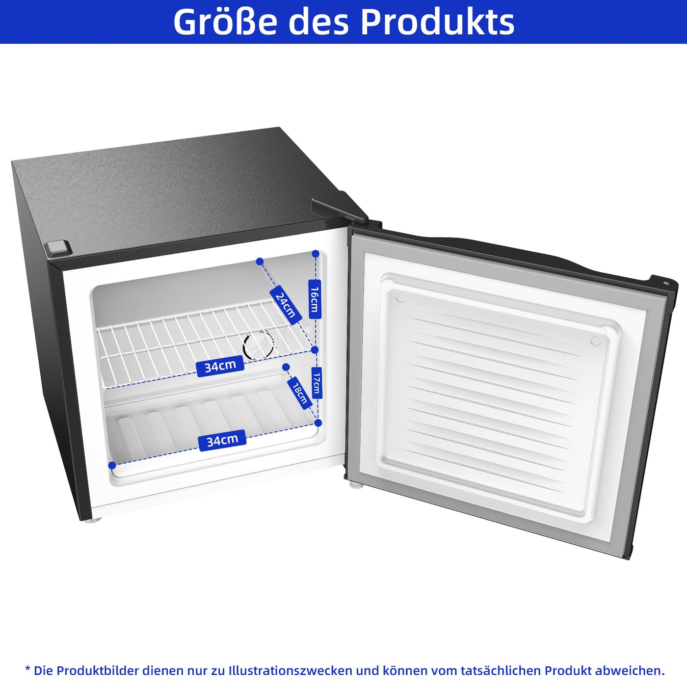 CHIQ Mini Gefrierschrank 31L, Mini Tiefkühltruhe bis zu -24°C, 4 Sterne Gefrierfunktion, 49,6 x 47,4 x 44,7 cm (HxBxT),Schwarz