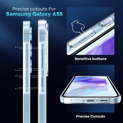 caslord Hülle für Samsung Galaxy A55 5G, 1 Handyhülle mit 2 Stück Hartglas, Weiche TPU Transparent Stoßfest Schutzhülle Durchsichtige Kratzfest Handyhülle Case Cover