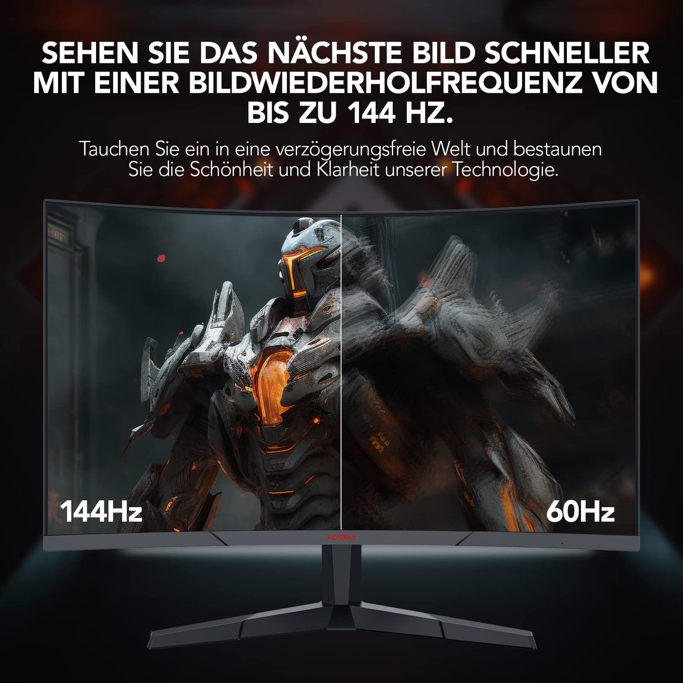 KOORUI Gaming Monitor 27 Zoll, 1800R Fläche Bildschirm 2560X1440 (QHD), 144HZ 1ms Mornitor, DCI-P3 85%, Ultradünne Blende, Einstellbare Neigung, Unterstützt HDMI/DP