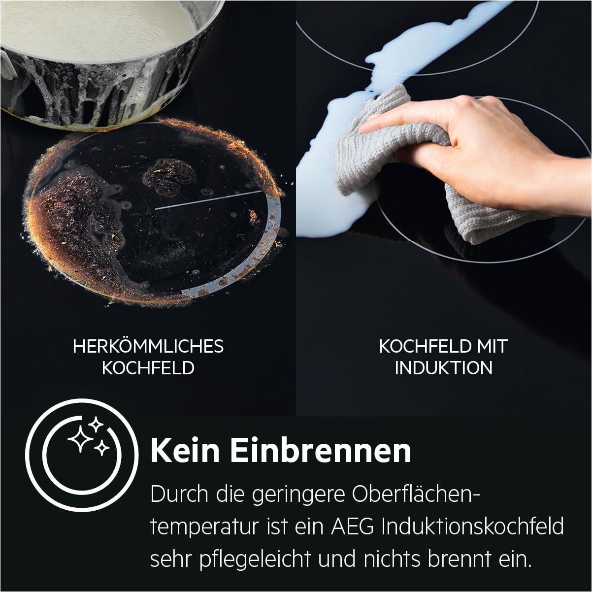 AEG IKS6431AXB Induktionskochfeld autark 60cm, 4 Zonen mit 4x Power-Funktion für schnelles Kochen, 7350 W, 14 Stufen, Edelstahlrahmen, Timer, Touch-Bedienung je Zone, kompatibel mit Haubenautomatik