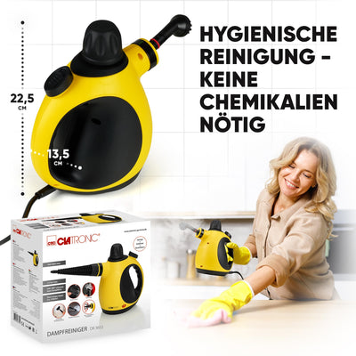 Clatronic® Dampfreiniger | gegen Fett, Schmutz und Verunreinigungen | Dampfreiniger Polstermöbel | ohne Chemikalien | Steam Cleaner für Auto, Küche, Bad | Dampfreiniger Handgerät | 5m Kabel | DR 3653