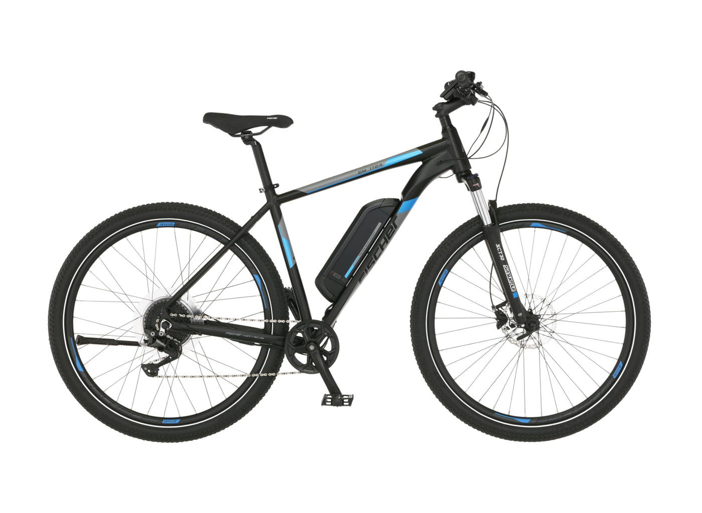 FISCHER E-Mountainbike MONTIS EM 1724, Elektrofahrrad für Damen und Herren, RH 51 cm, Heckmotor 45 Nm, 48 V Akku, Schwarz