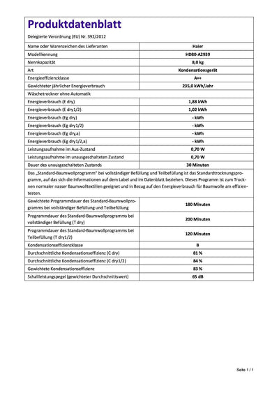 Haier I-PRO SERIE 3 HD80-A2939 Wärmepumpentrockner / 8 kg/A++ / Inverter-Motor / 3 Trockenstufen wählbar/Edelstahltrommel/I-Refresh Dampfprogramm
