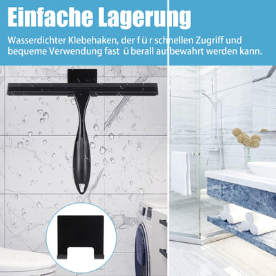 Duschabzieher Schwarz, 10 Zoll Abzieher Dusche Edelstahl Fensterabzieher für Glastür Dusche mit Halterung, Fensterwischer für Badezimmer Fenster Spiegel Autoglas