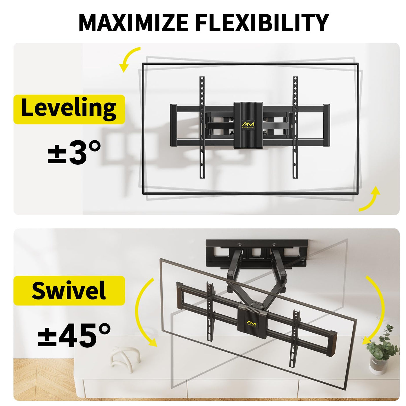 Alphamount TV Wandhalterung Schwenkbar für 37-75 Zoll Fernseher, Neigbar Ausfahren Wandhalterung Fernseher, TV Halterung Max Gewicht 45kg, VESA 200x100 zu 600x400mm