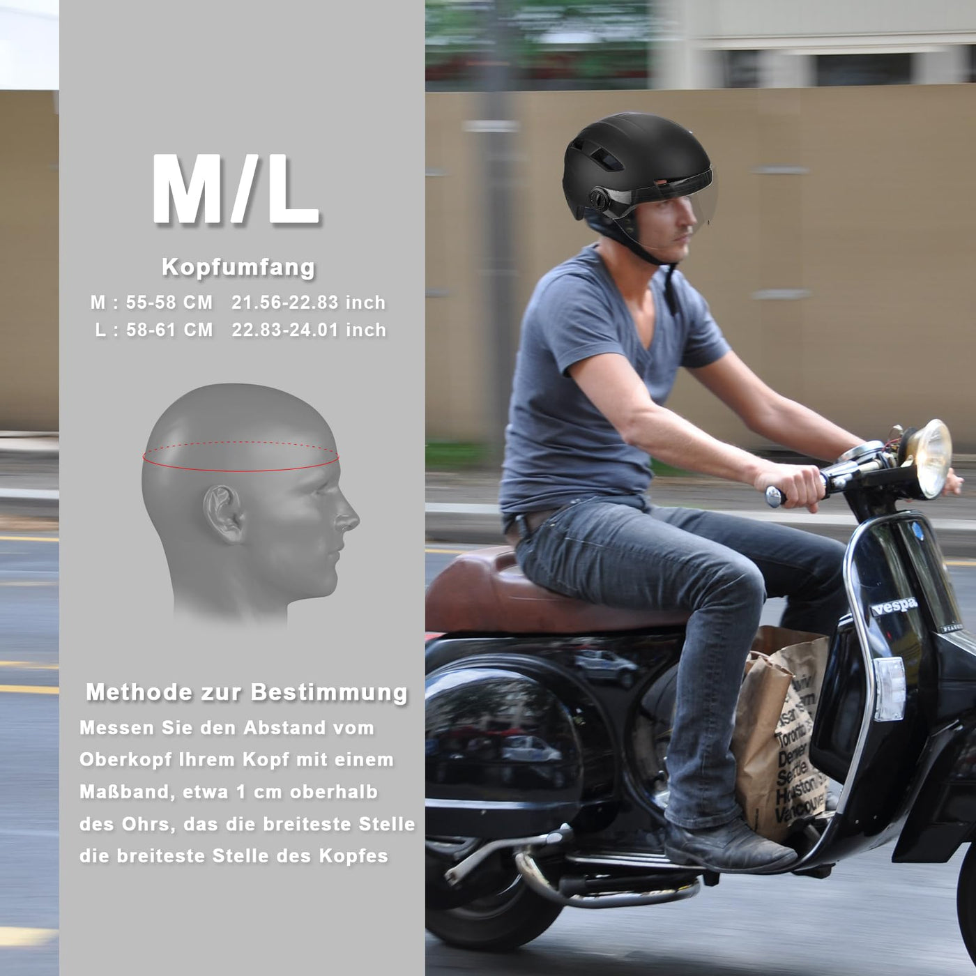 Fahrradhelm Herren, Damen Helm mit Magnetischem Visier Abnehmbarer Sonnenschutzkappe und Größenversteller, Schwarz Helm für E-Bike, Mountainbike & Citybike (M-Schutzbrille)