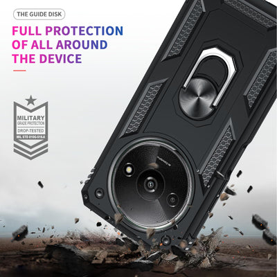 LeYi Hülle für Xiaomi Redmi A3 4G Handyhülle [2 Schutzglas Displayschutz & 2 Kamera Folie] Militär Stoßfest Case Metall Ring Halter Cover Outdoor Hardcase Outdoor Redmi A 3 4 G Schutzhülle Schwarz