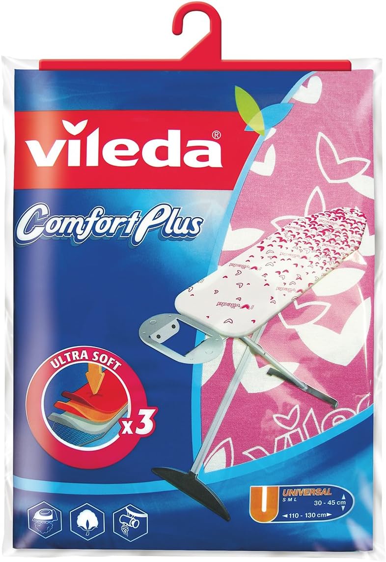 Vileda Comfort Plus Bügeltuch, 3-lagig, aus Baumwolle, Molton, saugfähig