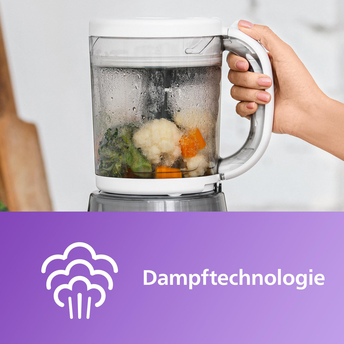 Philips Avent 4-in-1 Dampfgarer mit Mixer Premium, Babynahrungszubereiter, Dampfgaren, Pürieren, Auftauen, Aufwärmen, spülmaschinenfest, Modell SCF883/01