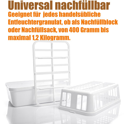 BigDean Luftentfeuchter Feuchtigkeitskiller 1,2kg Entfeuchter – Luftentfeuchterbox für große Räume - Feuchtigkeits-Stopper nachfüllbar + wiederverwendbar – inkl. 2x 1200g Luftentfeuchtergranulat