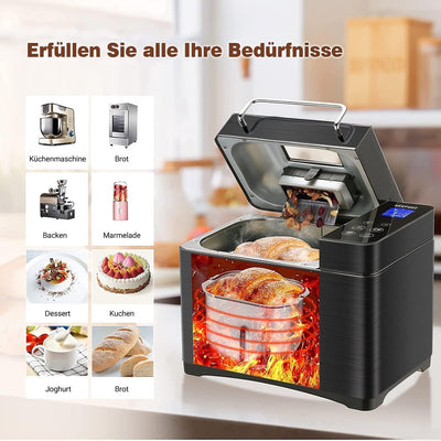 KEEPEEZ 17-in-1 Brotbackautomat, 2LB Brotbackautomaten Edelstahl with 2 Paddles, Quarz Schnellheizer, Auto Nut Dispenser, Keramik-Pfannen, Brotbackmaschine with 3 Brotgrößen& 3 Backfarben, Glutenfrei