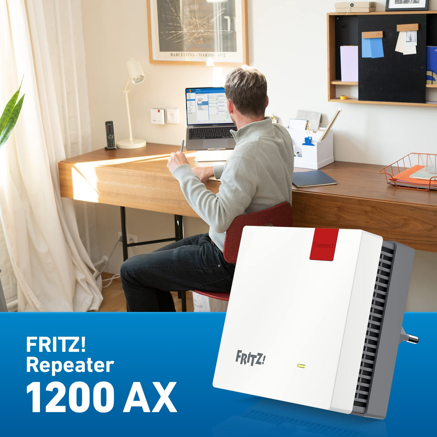 AVM Fritz!Repeater 1200 AX (Wi-Fi 6 Repeater mit Zwei Funkeinheiten: 5 GHz-Band (bis zu 2.400 MBit/s), 2,4 GHz-Band (bis zu 600 MBit/s), deutschsprachige Version)