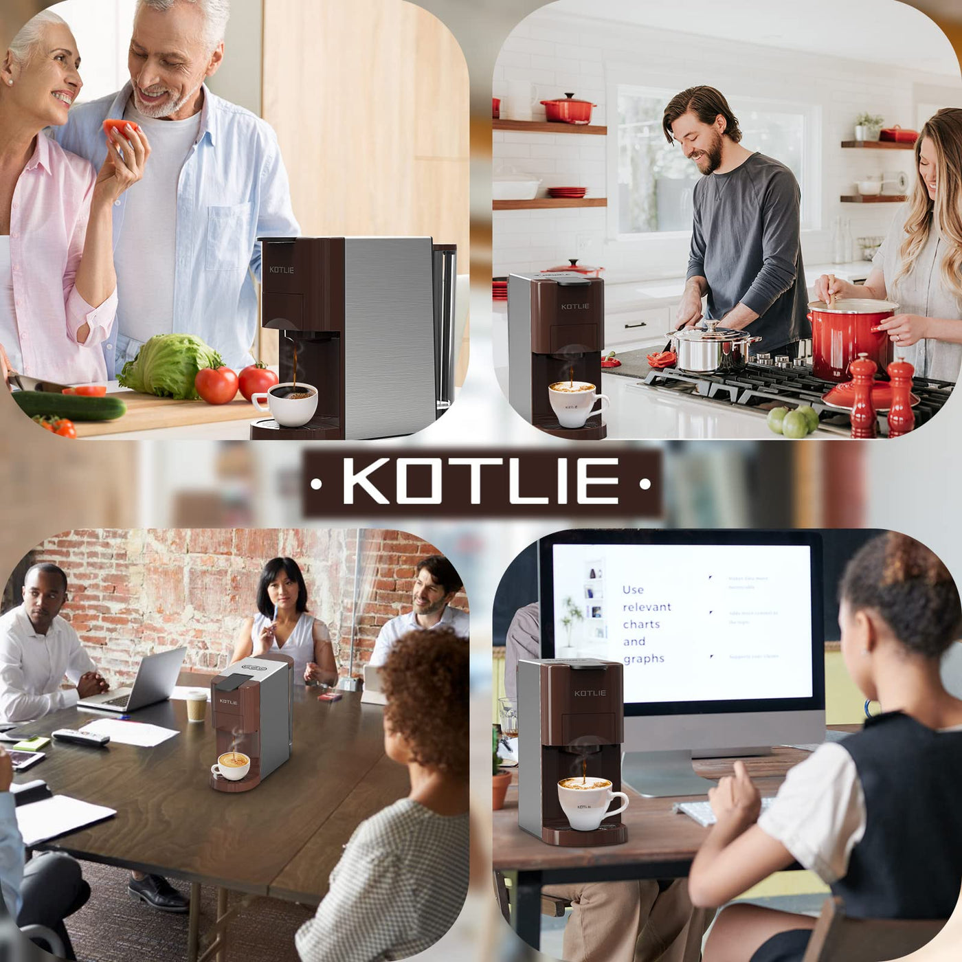 KOTLIE Espresso Kaffeemaschine, 4 in1Kaffeemaschine für Nespresso Original/Dolce Gusto/Mehl/ESE Kapsel Espressomaschine, 19 Bar