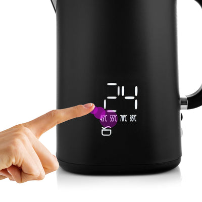 Lehmann Edelstahl Wasserkocher mit Temperaturhaltung, 1,7 Liter, Temperaturkontrolle 45-100℃, Edelstahl Teekocher mit Thermostat und Touch-Display, Anti-Fingerprint, BPA frei, schwarz