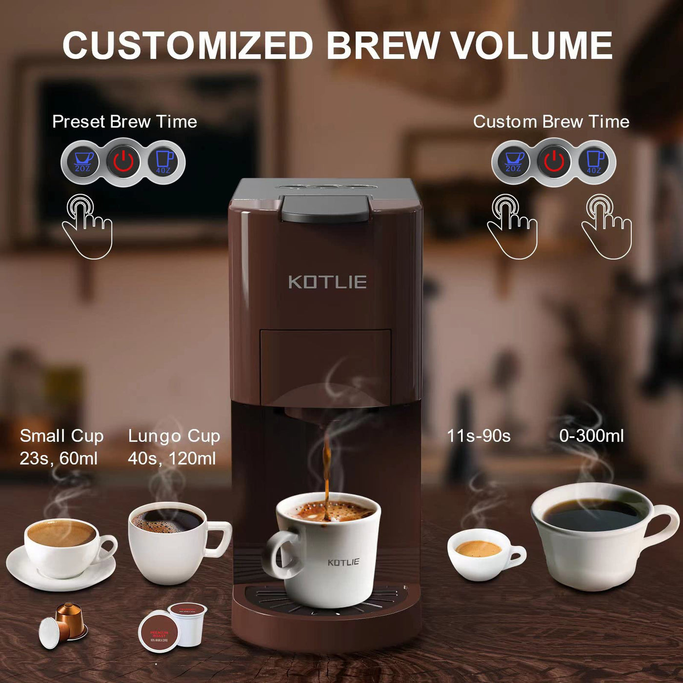 KOTLIE Espresso Kaffeemaschine, 4 in1Kaffeemaschine für Nespresso Original/Dolce Gusto/Mehl/ESE Kapsel Espressomaschine, 19 Bar