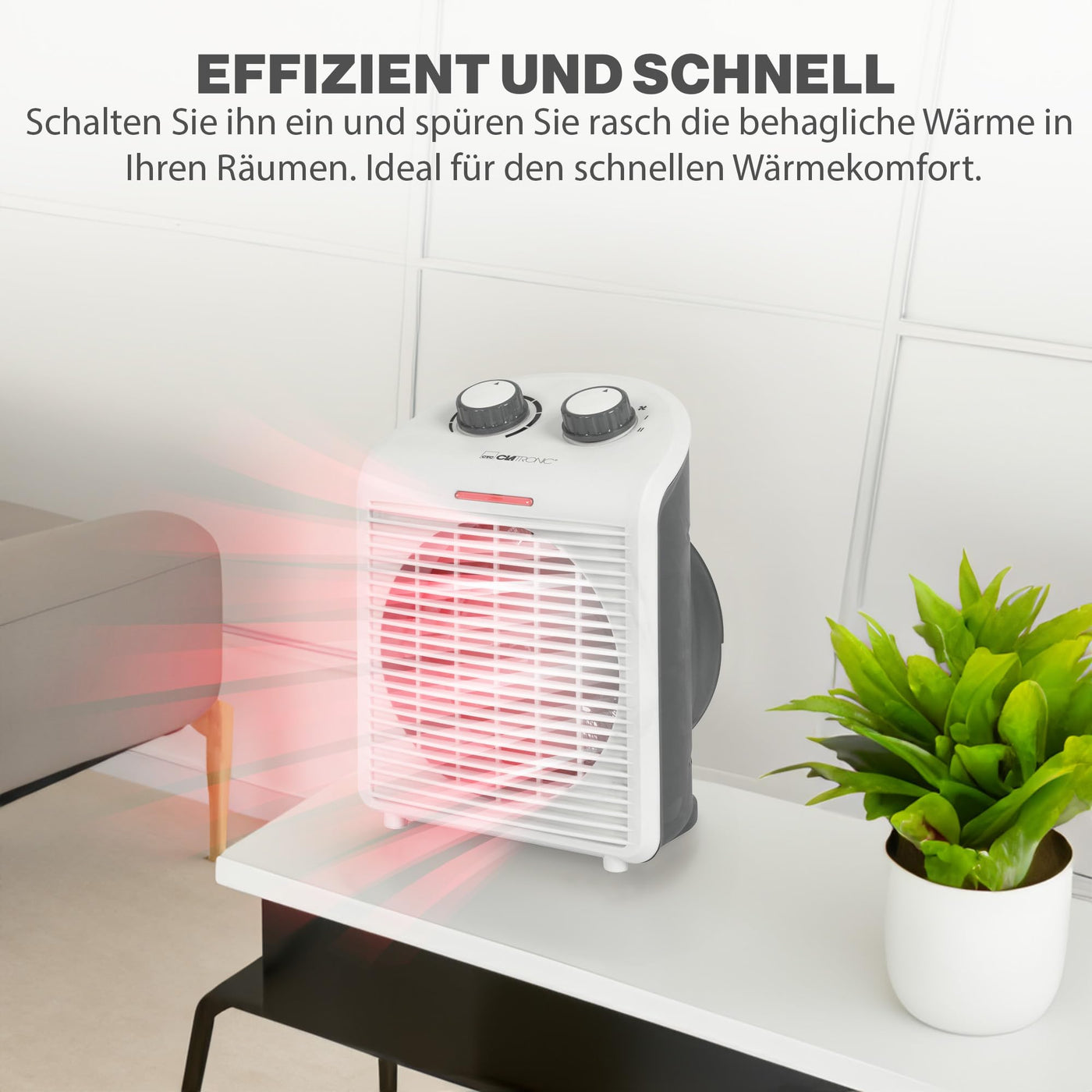 Clatronic® mobiler & kompakter Heizlüfter | Heizlüfter 2000W & 1000W | Heizkörper mit Ventilatorfunktion | Heizlüfter klein mit Kontrollleuchte & Überhitzungsschutz | HL 3761