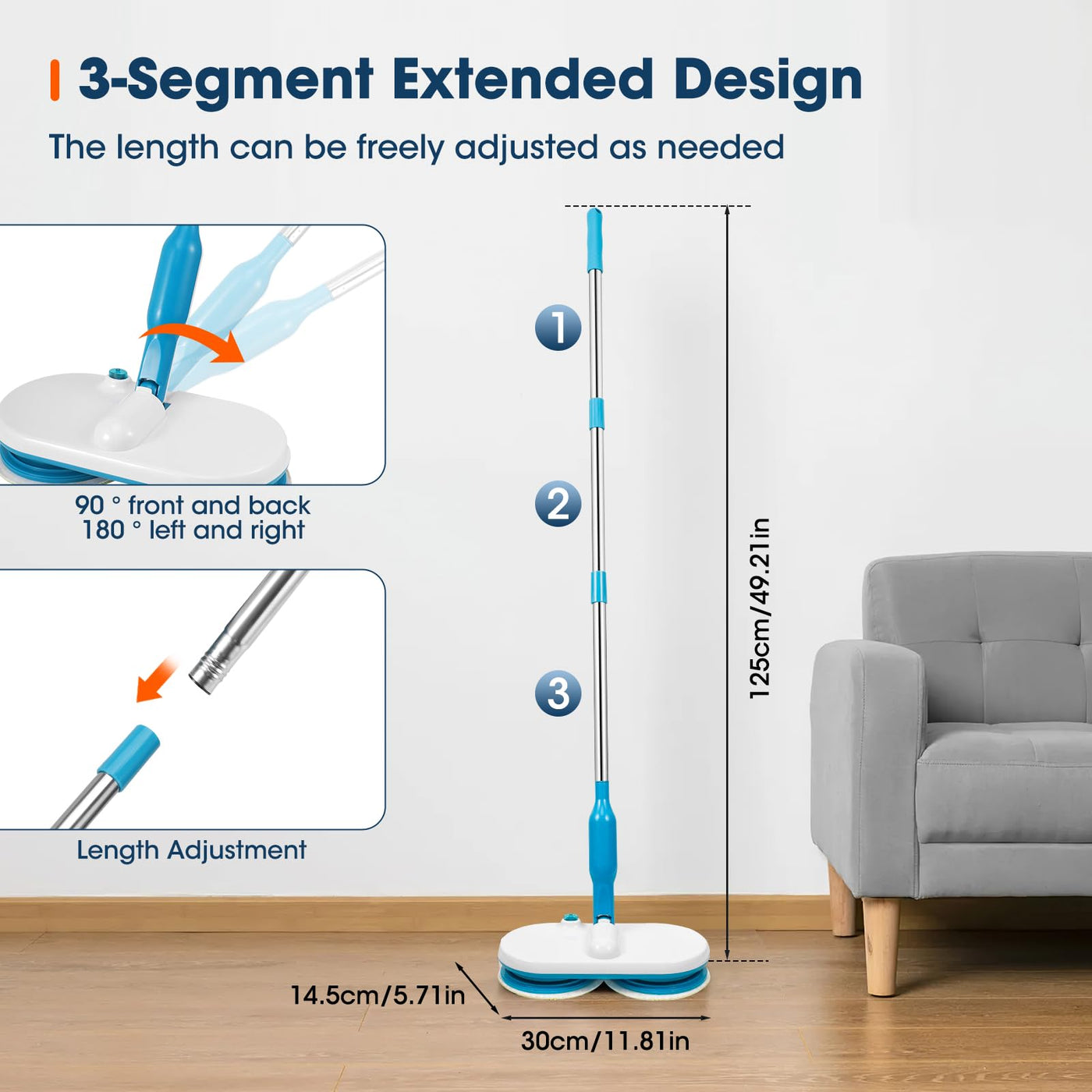 Floating Mop elektrischer Bodenwischer,Elektrischer Wischmopp zum leichten Bodenwischen, Schrubben und Polieren,Akku Wischer mit 6 extrafeinen Mikrofaserpads für Holzböden, Fliesen und Glas