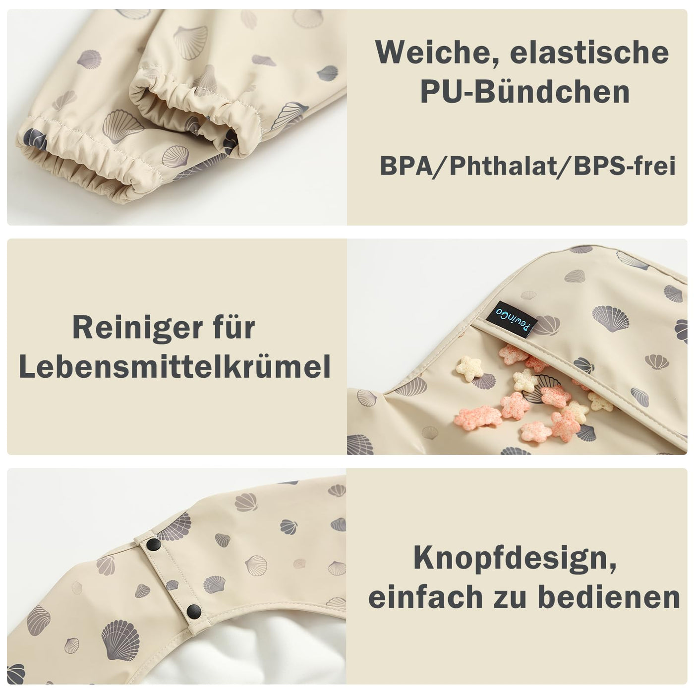 PewinGo Lätzchen zum Abstillen mit Langen Ärmeln & BLW, Weiches und Hautfreundliches Material, Lätzchen zum Stillen, Wasserdicht und Leicht zu Reinigen & Maschinenwaschbar, für Baby(Beige)