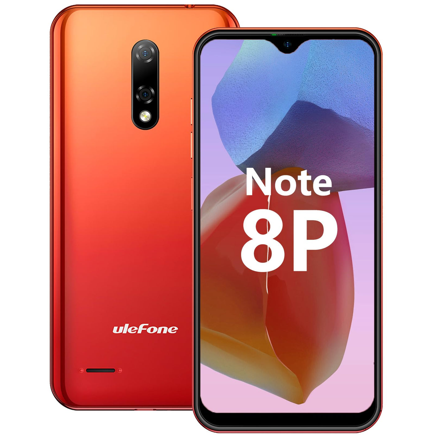 Ulefone Note 8P Handy Günstig 5,5-Zoll Smartphone ohne Vertrag 2GB + 16GB/128GB SD Quad Core Android Handy 2700mAh 8MP+5MP Kamera 4G LTE Dual SIM 3 Kartensteckplatz Face ID GPS Orange