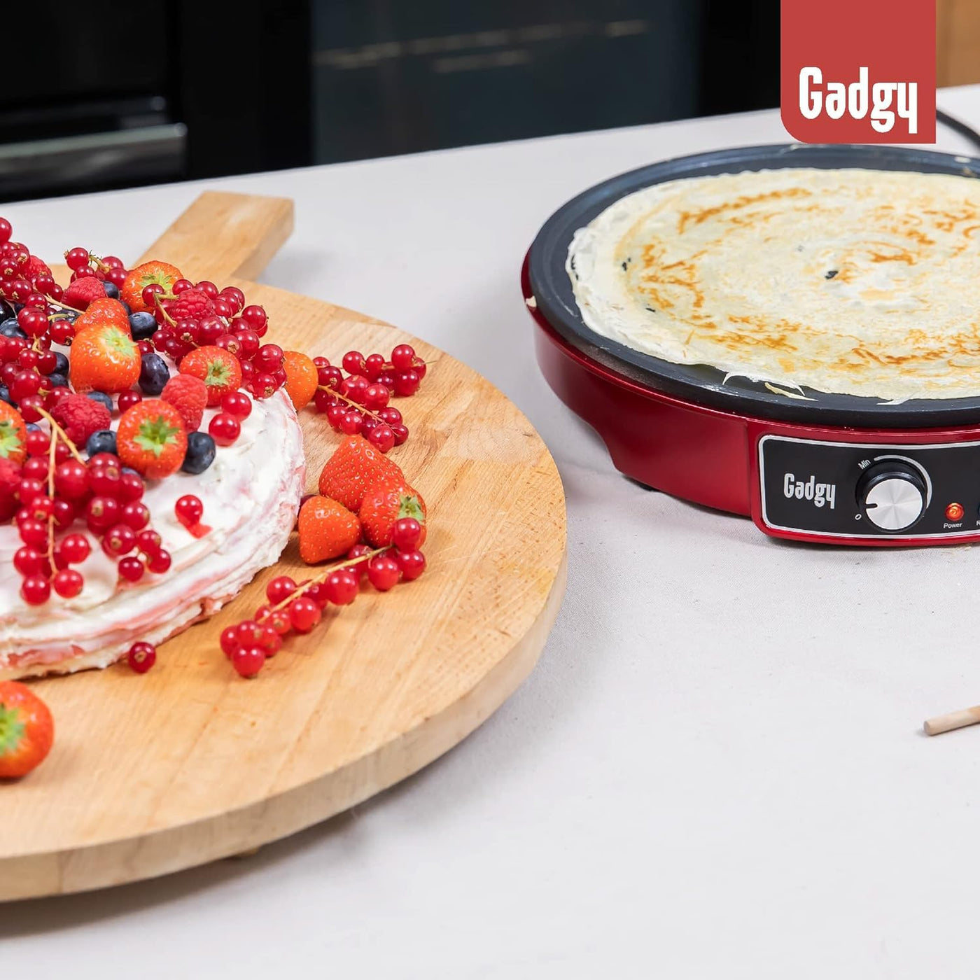 Gadgy Crêpes Maker mit Antihaftbeschichtung | 30 cm Durchmesser Crepe | Pfannkuchen Maker mit Teigverteiler & Crêpes-Wender | Pancake Maker für Crepes, Pfannkuchen, Poffertjes, Pancakes