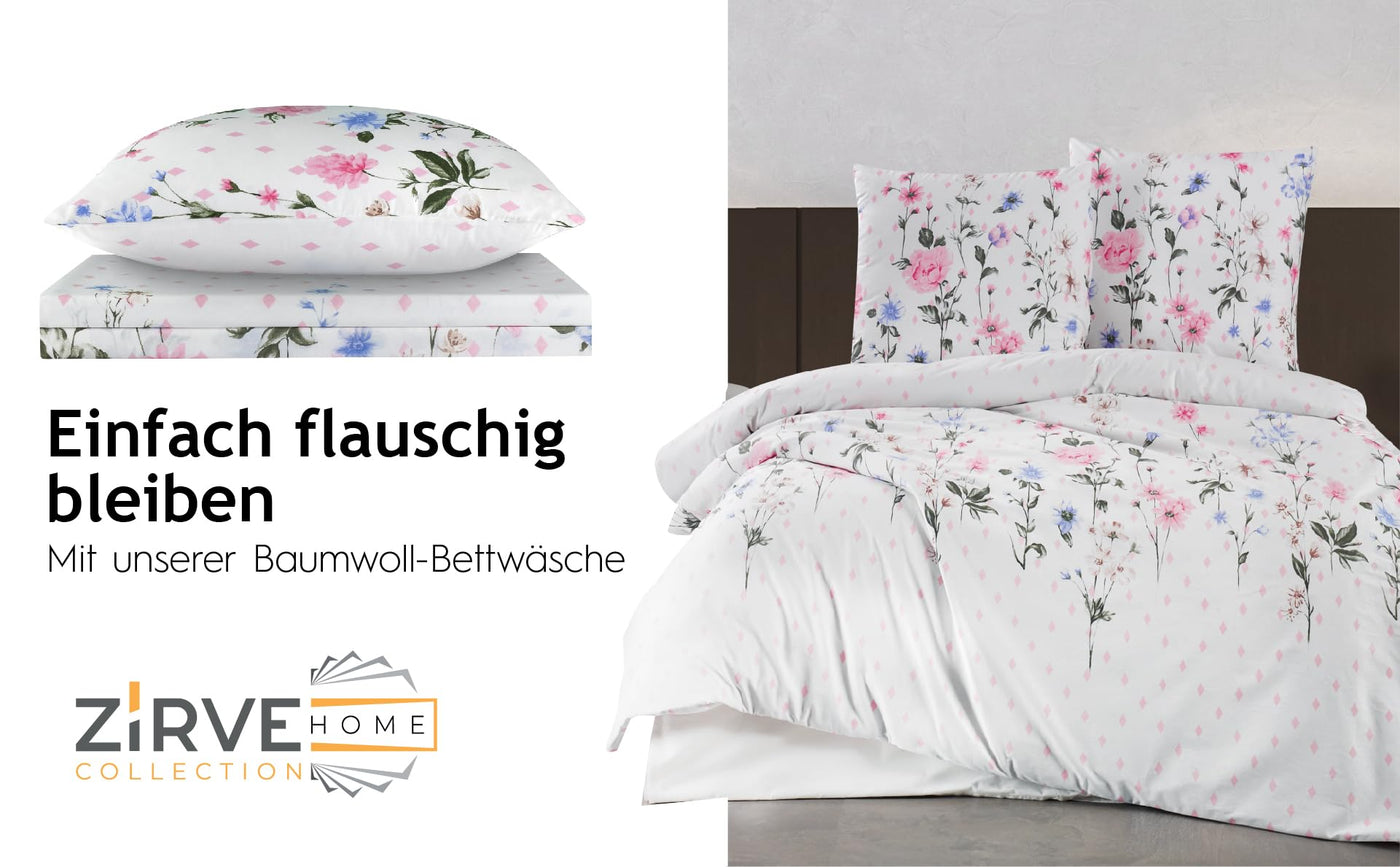 ZIRVEHOME Bettwäsche Set dreiteilig, 200x200cm Bettbezug, Baumwolle, geblümt, Palitra V1