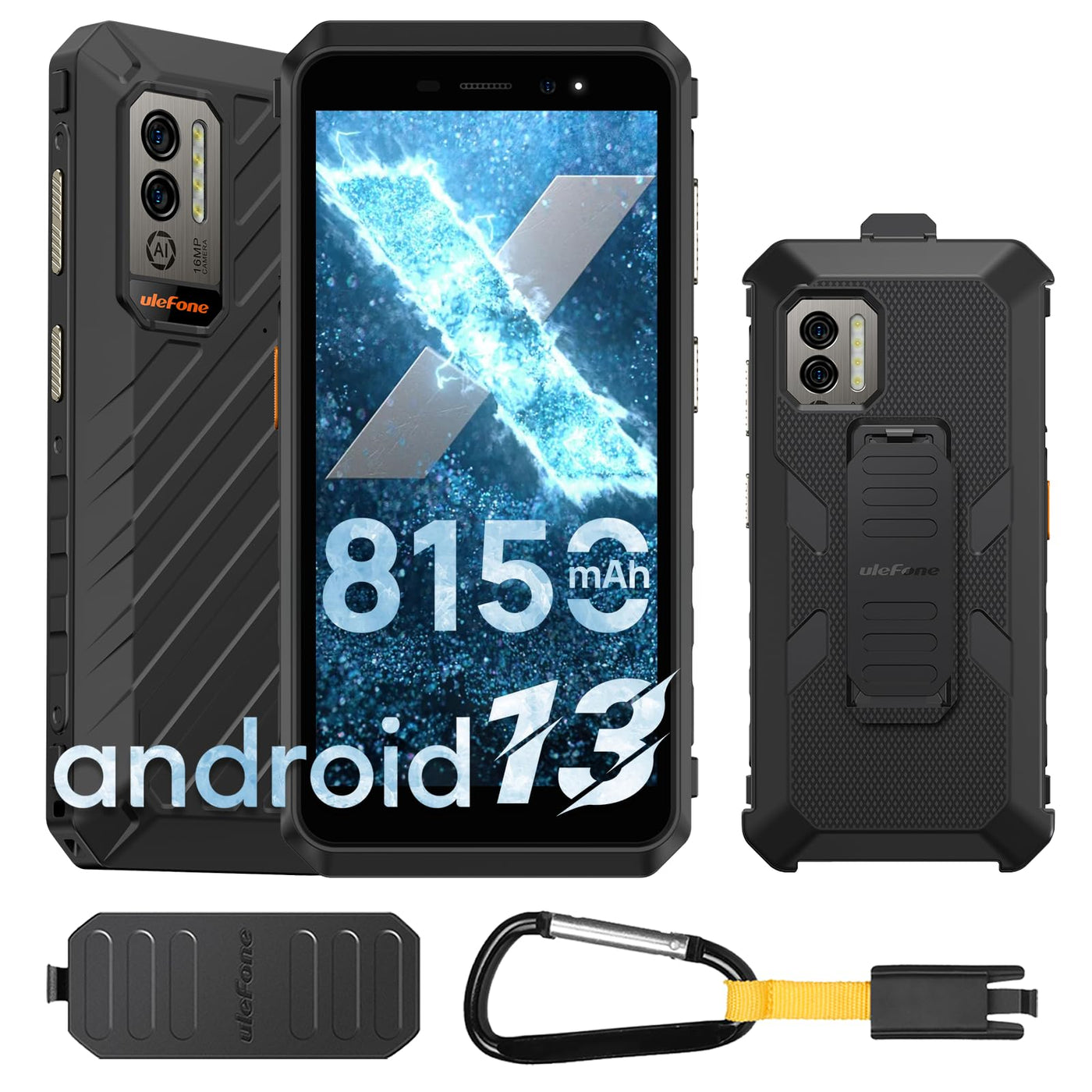 Ulefone Power Armor X11 Outdoor Smartphone Android 13, Bis zu 8GB + 32GB/SD-256GB 8150mAh Akku, IP68/IP69K Outdoor Handy Ohne Vertrag, 16MP Kamera, 5GHz Wi-Fi/NFC/OTG/GPS Dual SIM 2 Jahre Garantie