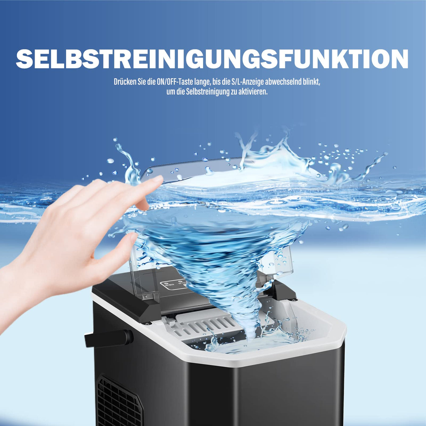 FOOING Eiswürfelmaschine Mini Tragbar,12kg/24h, Kompakt Eiswürfelbereiter Maschinen Arbeitsplatte,6-Minuten-Schnelleis-Maschine,Selbstreinigende ice maker für Zuhause, 2 Größen von Eis