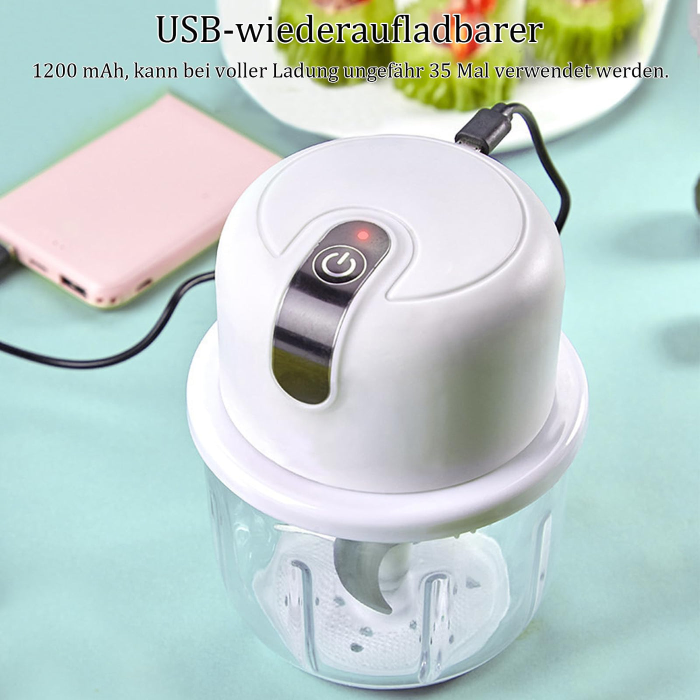 Zwiebel Zerkleinerer Elektrisch 350ml, USB Zwiebelschneider Elektrisch Klein Zwiebelhacker Knoblauch Zerkleinerer Küche Elektrischer Knoblauchschneider Onion Cutter für Fleisch,Zwiebeln,Knoblauch