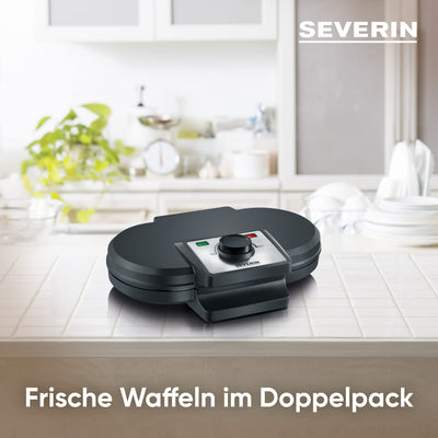 SEVERIN Duo-Waffeleisen, antihaftbeschichtetes Doppelwaffeleisen für zwei klassische Herzwaffeln, Herzwaffeleisen im Slim-Design, ca. 1.200 W Leistung, schwarz, WA 2106