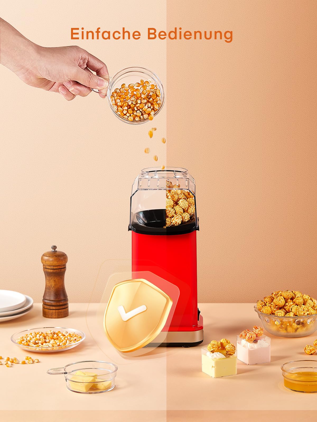 FOHERE® Popcornmaschine-1400W Süßes Popcorn Maker-Pops In 2 Minuten-17 Tassen-Für 4-6 Personen-Aluminium-Antihaft-Innentopf-öLfreier-Fettarmer Snack-Hausgemacht-Einzigartiges Design