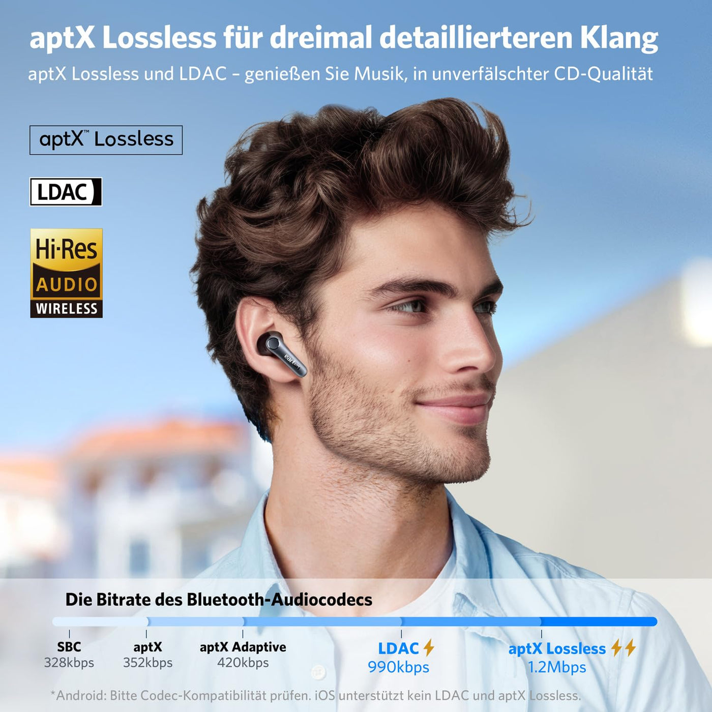 EarFun Air Pro 4 Bluetooth Kopfhörer mit Adaptive Hybride Geräuschunterdrückung, aptX Lossless, Hi-Res Audio, LDAC, 6 Mikrofone cVc 8.0 KI Anrufe, 52H Akku, Multipoint, Bluetooth 5.4, In Ear Detection