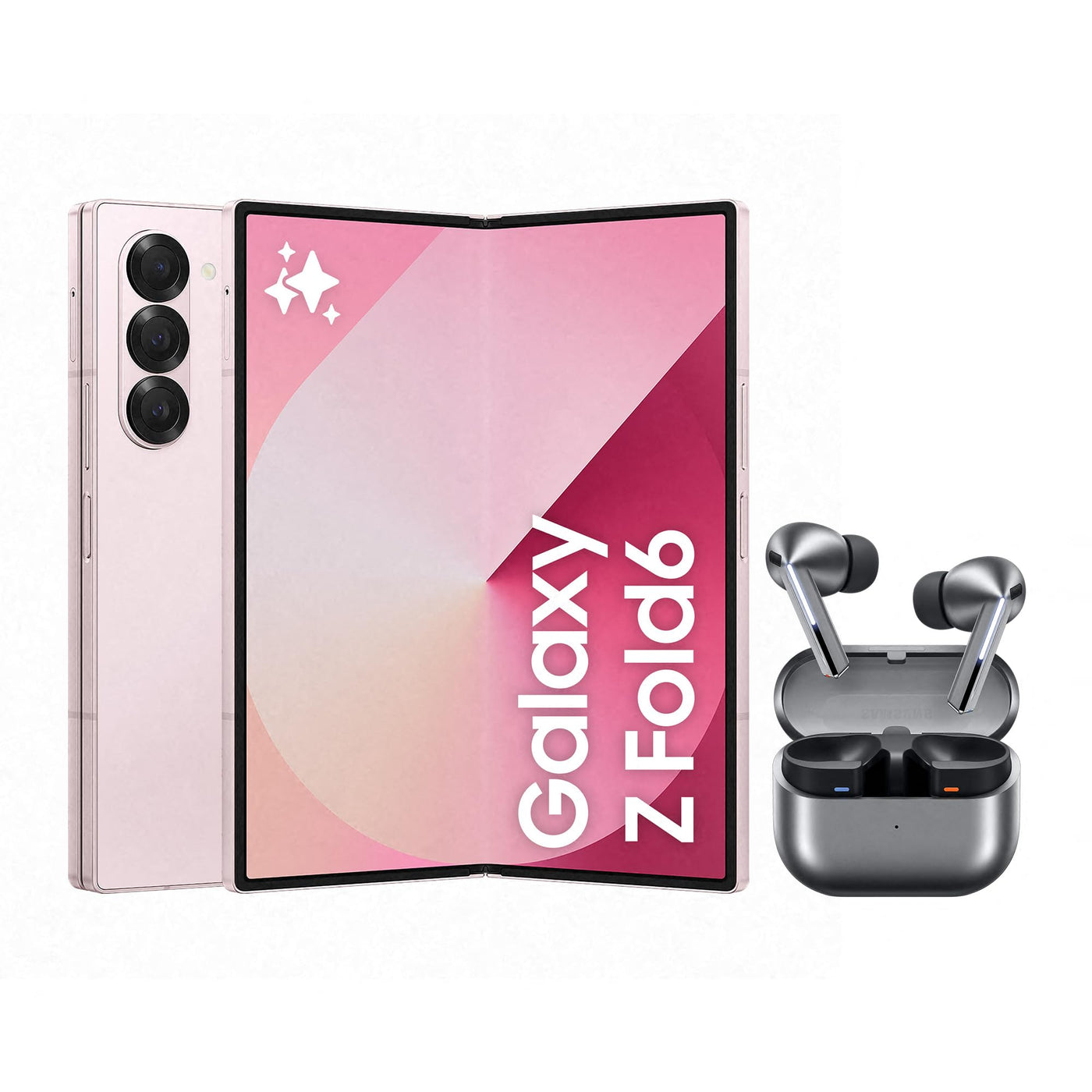 Samsung Galaxy Z Fold6 AI-Smartphone, Simlockfreies Handy ohne Vertrag, 512 GB Speicher, Lange Akkulaufzeit, Pink + Buds3 Pro Kabellose Bluetooth-Kopfhörer, Active Noise Cancelling (ANC)