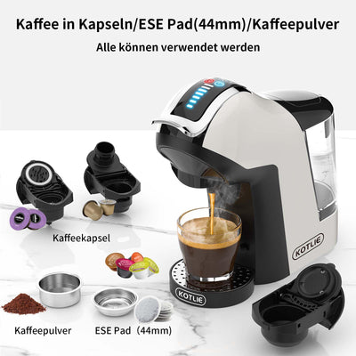 KOTLIE EM-308A 5 IN 1 COFFEE MACHINE 19 Bar 5in1 Multicapsule Espresso Kaffeemaschine für Nespresso/Dolce Gusto (weiß-u)