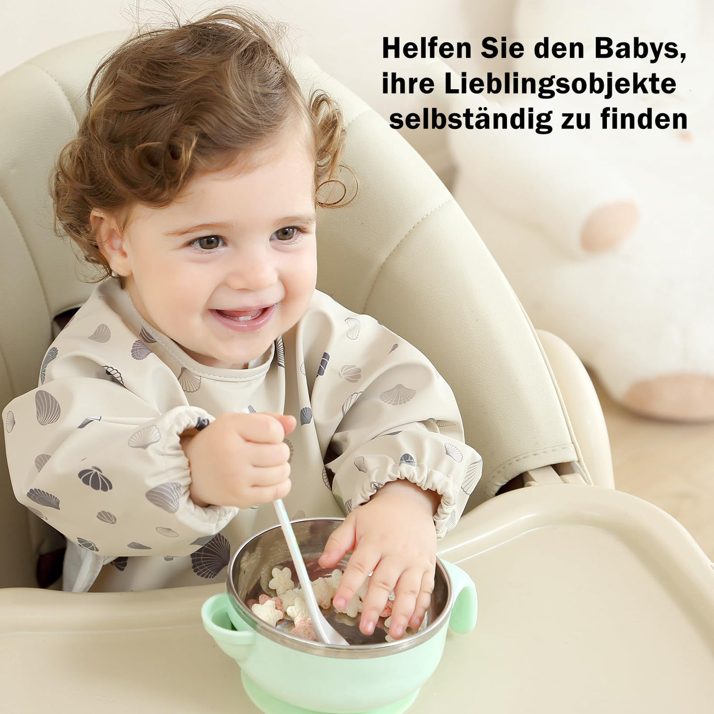 PewinGo Lätzchen zum Abstillen mit Langen Ärmeln & BLW, Weiches und Hautfreundliches Material, Lätzchen zum Stillen, Wasserdicht und Leicht zu Reinigen & Maschinenwaschbar, für Baby(Beige)